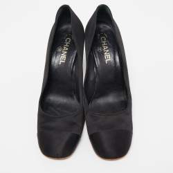 Chanel Black Satin CC Square Toe Pumps Size 42