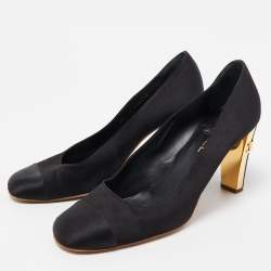 Chanel Black Satin CC Square Toe Pumps Size 42