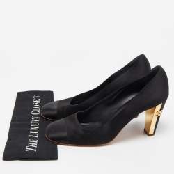 Chanel Black Satin CC Square Toe Pumps Size 42