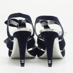 Chanel Navy Blue Suede Knotted Bow Ankle Strap Sandals Size 39