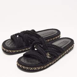 Chanel Black Rope CC Chain Link Slides Size 40