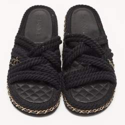 Chanel Black Rope CC Chain Link Slides Size 40
