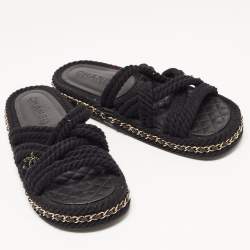 Chanel Black Rope CC Chain Link Slides Size 40