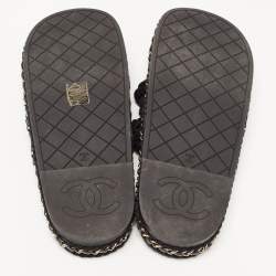 Chanel Black Rope CC Chain Link Slides Size 40