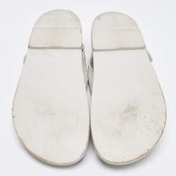 Chanel Light Grey Textured Leather Dad Sandals Size 39