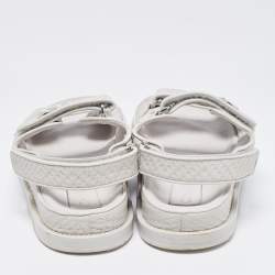 Chanel Light Grey Textured Leather Dad Sandals Size 39