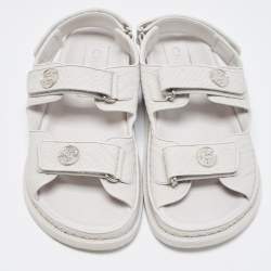 Chanel Light Grey Textured Leather Dad Sandals Size 39