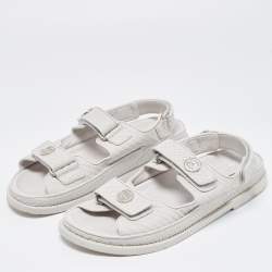 Chanel Light Grey Textured Leather Dad Sandals Size 39