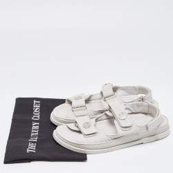 Chanel Light Grey Textured Leather Dad Sandals Size 39