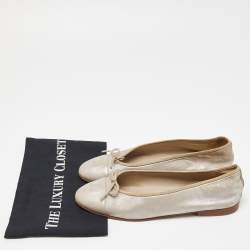 Pre Owned  Chanel Beige Suede Cap Toe Bow Ballet Flats Size 40