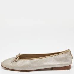 Pre Owned  Chanel Beige Suede Cap Toe Bow Ballet Flats Size 40