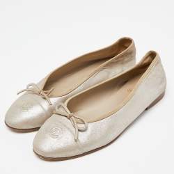 Pre Owned  Chanel Beige Suede Cap Toe Bow Ballet Flats Size 40
