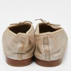 Pre Owned  Chanel Beige Suede Cap Toe Bow Ballet Flats Size 40