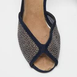 Chanel Navy Blue Suede and Mesh Embellished Ankle Strap Sandals Size 39