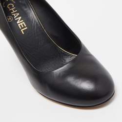 Chanel Black Leather Pearl Embellished Wedge Pumps Size 39