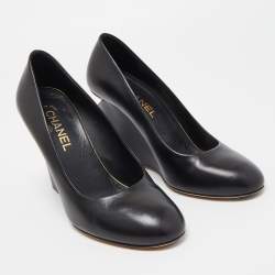 Chanel Black Leather Pearl Embellished Wedge Pumps Size 39