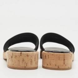 Pre Owned Chanel Black Leather CC Cork Slide Sandals Size 39