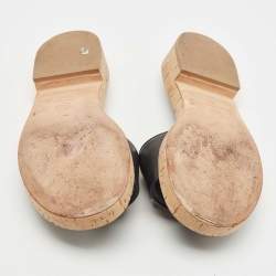 Pre Owned Chanel Black Leather CC Cork Slide Sandals Size 39