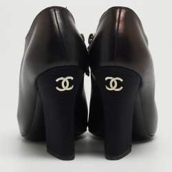 Chanel Black Leather Faux Pearl Open Toe Ankle Booties Size 35.5