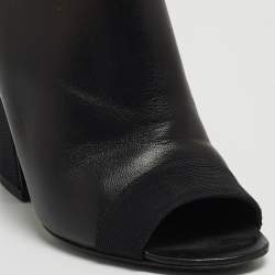 Chanel Black Leather Faux Pearl Open Toe Ankle Booties Size 35.5