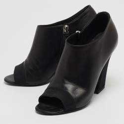 Chanel Black Leather Faux Pearl Open Toe Ankle Booties Size 35.5
