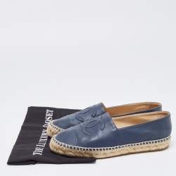 Chanel Navy Blue Leather CC Espadrille Flats Size 37