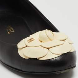 Pre Owned Chanel Black Leather CC Camelia Ballet Flats Size 37