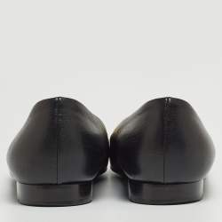 Pre Owned Chanel Black Leather CC Camelia Ballet Flats Size 37