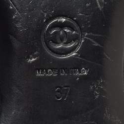 Pre Owned Chanel Black Leather CC Camelia Ballet Flats Size 37