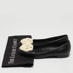 Pre Owned Chanel Black Leather CC Camelia Ballet Flats Size 37