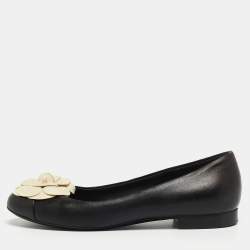 Pre Owned Chanel Black Leather CC Camelia Ballet Flats Size 37