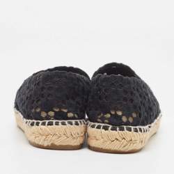 Chanel Black Lace and Patent Leather CC Espadrille Flats Size 37