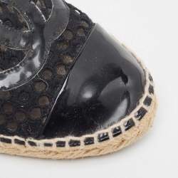 Chanel Black Lace and Patent Leather CC Espadrille Flats Size 37