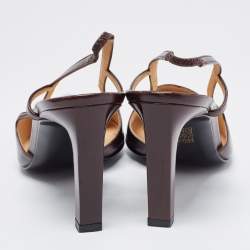 Pre Owned Chanel Brown Leather CC Slingback Pumps Size 39.5