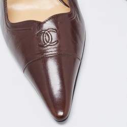 Pre Owned Chanel Brown Leather CC Slingback Pumps Size 39.5