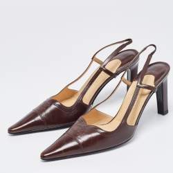 Pre Owned Chanel Brown Leather CC Slingback Pumps Size 39.5