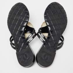Pre Owned Chanel Black Jelly Camellia Slip On Slides Size 37