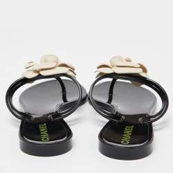 Pre Owned Chanel Black Jelly Camellia Slip On Slides Size 37