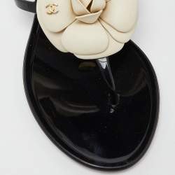 Pre Owned Chanel Black Jelly Camellia Slip On Slides Size 37