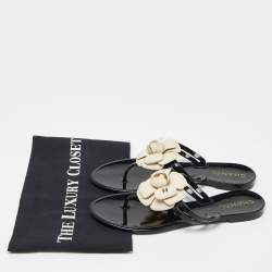 Pre Owned Chanel Black Jelly Camellia Slip On Slides Size 37