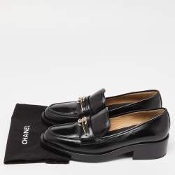 Pre Owned Chanel Black Leather CC Loafers Size 38