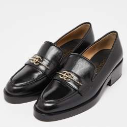 Pre Owned Chanel Black Leather CC Loafers Size 38