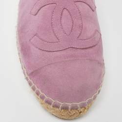 Pre Owned Chanel Pink Suede CC Espadrille Flats Size 36