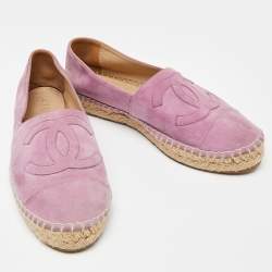 Pre Owned Chanel Pink Suede CC Espadrille Flats Size 36