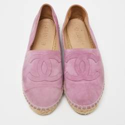 Pre Owned Chanel Pink Suede CC Espadrille Flats Size 36