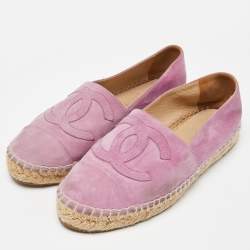 Pre Owned Chanel Pink Suede CC Espadrille Flats Size 36