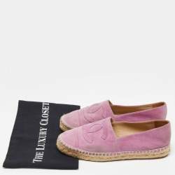 Pre Owned Chanel Pink Suede CC Espadrille Flats Size 36