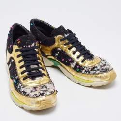 Pre Owned Chanel Tweed Fabric and Leather CC  Sneakers Size 41