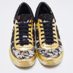 Pre Owned Chanel Tweed Fabric and Leather CC  Sneakers Size 41