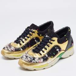 Pre Owned Chanel Tweed Fabric and Leather CC  Sneakers Size 41